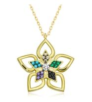 ?Gümüş Gold Renkli Taşlı Çiçek Kadın Kolye (Karışık)