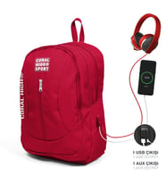 Coral High Sport Kırmızı USB Şarjlı Kulaklık Çıkışlı Dört Bölmeli Sırt Çantası 23451