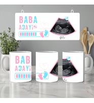 Baba Adayı Ultrason Fotoğraflı Kupa Bardak, Baba Adaylarına Hediye, Pembe Mavi ve İki Renk Seçenekli (Doğal Beyaz)