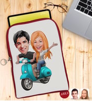 BK Gift Kişiye Özel Sevgililer Karikatürlü Taşınabilir Koruyucu Tablet Kılıfı & Organizer Çanta - Kırmızı-99
