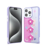 Apple iPhone 15 Pro Max Kılıf Parlayan Sıvılı Simli Kabartma Figürlü Redclick Cevze Kapak