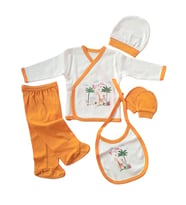 Hoşgeldin Bebek, Unisex Yenidoğan Bebek, Turuncu Desenli Beşli hastane Çıkışı