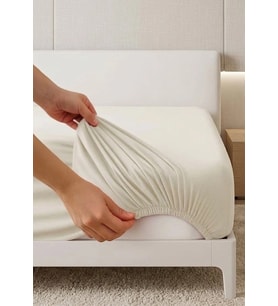 Çift Kişilik Düz Penye %100 Pamuklu Lastikli Çarşaf 180X200 Newsheet Ekru
