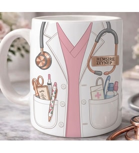 Kişiye Özel Hemşire Doktor İsimli Seramik Kupa Bardak 300 ml