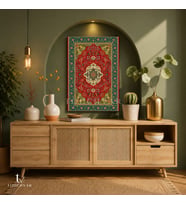 Dikey Kanvas Tablo Geleneksel Halı Motifleri Dekoratif Halı Tablosu Ev Ofis Duvar Dekoru