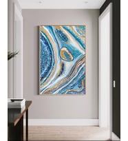 Tablolife Blue Sparkle Yağlı Boya Dokulu Tablo 75X100,Çerçeve;Gümüş