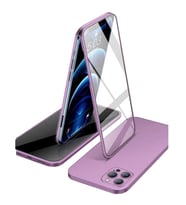 Apple iPhone 13 Pro Uyumlu 360 Derece Tam Kaplayan Cam Kapak Kılıf (Lila)