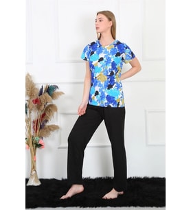 Kadın Penye Kısa Kol Pijama Takım Saks