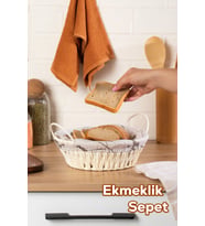 Porsima Mio-020 Hasır Görünümlü Kulplu Yuvarlak Ekmek Sepeti Beyaz 24,5cm