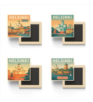 Helsinki Finlandiya - 4 adet - 9x9 cm Buzdolap Magneti