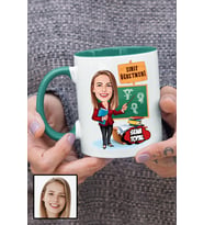 Kadın Sınıf Öğretmenine Hediye Karikatürlü Yeşil Kupa Bardak