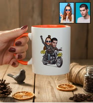Kişiye Özel Karikatürlü Motorlu Sevgililer Kupa Bardak Sevgililer Günü Hediyesi