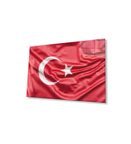 Kırmızı Dalgalı Türk Bayrağı Cam Tablo Red Wavy Turkish Flag Glass Painting (Çok Renkli)