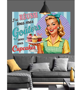 Retro Pin Up Cupcake Kadın Dekoratif Kanvas - Mdf Ahşap Tablo