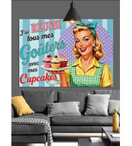 Retro Pin Up Cupcake Kadın Dekoratif Kanvas - Mdf Ahşap Tablo