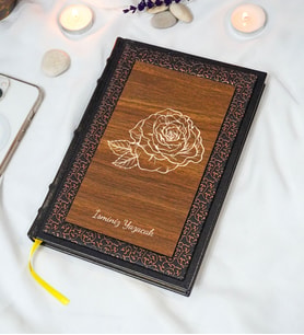 Gül Desenli Termo Deri + Ahşap Anı Defteri - Çizgili Defter - Hediyelik (17x24 cm- 320 Sayfa)