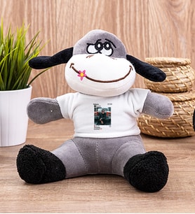 Kişiye Özel İnstagram Tasarım Fotoğraflı Peluş Eşek (Siyah-Gri)