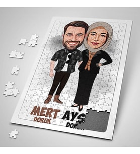 Kişiye Özel Yapboz Bir Ömür Mutlu Olalım Karikatürlü Puzzle