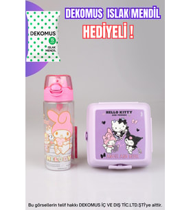 DEKOMUS İLE YENİ SEZON LİSANSLI MY MELODY&BEST FRIENDS HELLO KITTY,KUROMI 500 ML MATARA VE 2 KATLI BESLENME KUTUSU /LUNCH BOX SETİ "ISLAK MENDİL HEDİYELİ"