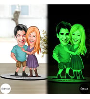 BK Gift Kişiye Özel Sevgililer Karikatürlü Fosforlu 3D Ahşap Biblo -1, Sevgiliye Hediye, Yıl Dönümü Hediyesi