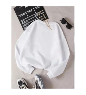 Üç İplik Biskilet Yaka Basic SweatShirt - Beyaz
