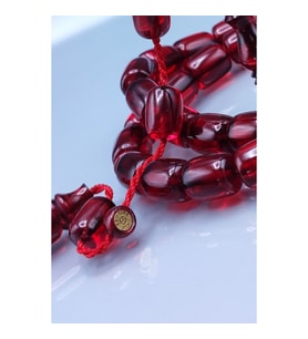 9x11 mm Kırmızı Ebu Sırr İmzalı Zar Kehribar Tesbih