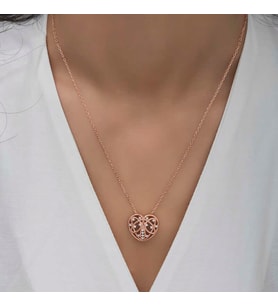 Gümüş Rose Bombeli Kalp Kadın Kolye