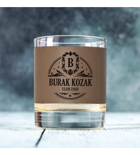 Premium isim ve Tarihli Kişiye Özel Viski Bardağı Vizon Derili