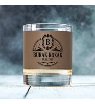Premium isim ve Tarihli Kişiye Özel Viski Bardağı Vizon Derili