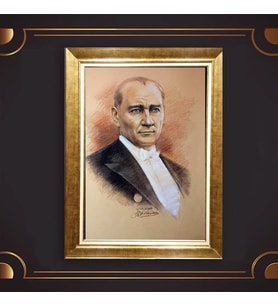 Özel Seri Paspartulu Çerçeveli Atatürk Tablo l642 (Gold)
