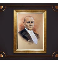 Özel Seri Paspartulu Çerçeveli Atatürk Tablo l642 (Gold)