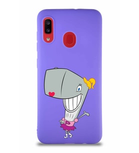Samsung Galaxy A20 Soft Premier Kapak Pearl Yengeç Tasarımlı Silikon Kılıf - Mor (Şeffaf)