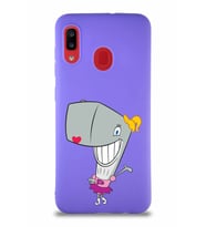 Samsung Galaxy A20 Soft Premier Kapak Pearl Yengeç Tasarımlı Silikon Kılıf - Mor (Şeffaf)