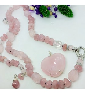 2730 Pembe Kuvars Hematit Zirkon portatif uçlu el yapımı kolye