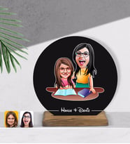 BK Gift Kişiye Özel Anne Kız Karikatürlü Yuvarlak Ahşap Biblo-1