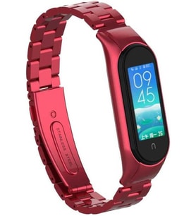 Akıllı Saat Kordonu - Xiaomi Mi Band 6 Uyumlu Metal Kordon Rose Gold Renk, Şık ve Dayanıklı - Kırmızı