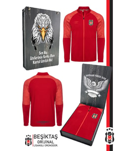 Beşiktaş Orijinal Fermuarlı Dik Yaka Cepli Kırmızı Antrenman Sweat Ahşap Kutulu (Kırmızı)