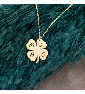 Dkmn Silver Harfli Dört Yapraklı Yonca Kolye Kadın Gümüş Kolye (Gold)