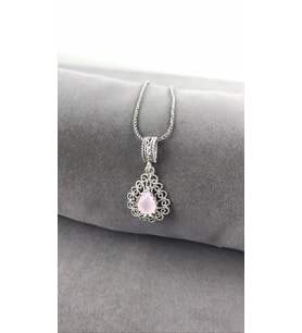 Telkari Pembe kuvars Taşlı Gümüş Kadın Kolye