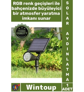 #Solar Güneş Enerjili Dış Mekan Aydınlatma Su Geçirmez Dekoratif Solar 7W Kazıklı RGB Bahçe Armatürü