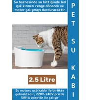 Evcil Hayvan Sessiz Çalışma Geniş Hazneli Aktif Karbon Filtre Otomatik Uyarılı Kedi Köpek Su Kabı