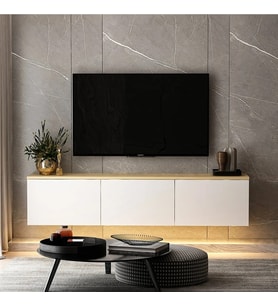 TV Sehpası Norm Duvara Monte Beyaz Safir Meşe LED Işıklı 160 cm