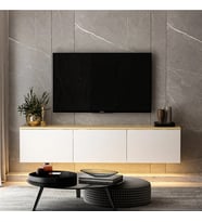 TV Sehpası Norm Duvara Monte Beyaz Safir Meşe LED Işıklı 160 cm