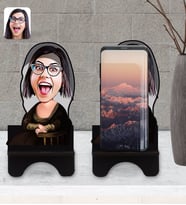 BK Gift Kişiye Özel Mona Lisa Karikatürlü Ahşap Biblo Telefon Standı-1