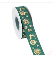 Altın Baskılı Yılbaşı Grogren Kurdele, 2,5cm x 23mt - Yeşil