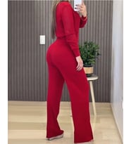 Kadın Uzun Kollu Yuvarlak Yaka Transparan Detaylı Triko Bluz Ve Pantolon Ikili Takım