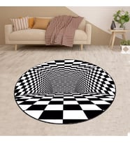 Geometrik 3 Boyutlu Desenli Dijital Baskı Yıkanabilir Kaymaz Taban Spor Yuvarlak Halı (Beyaz)