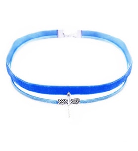 Mavi Kadife Kadın Yusufcuk Choker Kolye