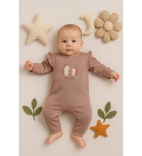 Kirpi Nakışlı % 100 Pamuk Kız Bebek Tulum