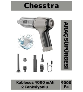 7 Başlıklı Şarjlı Kablosuz 2 Fonksiyonlu 4000 mAh Vakumlu El Süpürgesi Üflemeli Araç Oto Süpürgesi